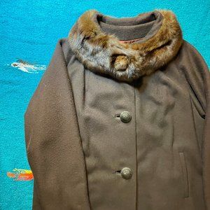 Vintage Michel Daniel, Paris Brown Wool Coat with Fur Collar
